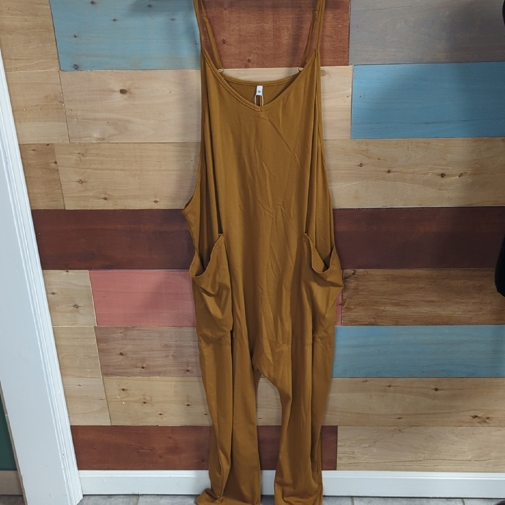 Tan Sleeveless Jumpsuit with Flowing Fabric